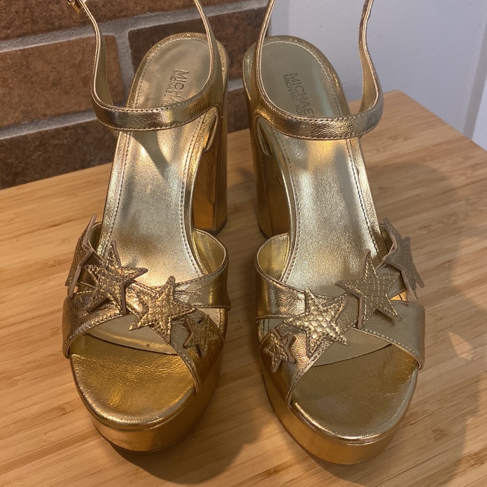 Michael Kors Gold Leather Celestial Platforms Size 8